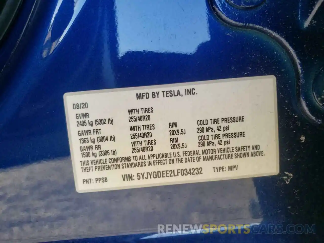 10 Photograph of a damaged car 5YJYGDEE2LF034232 TESLA MODEL Y 2020