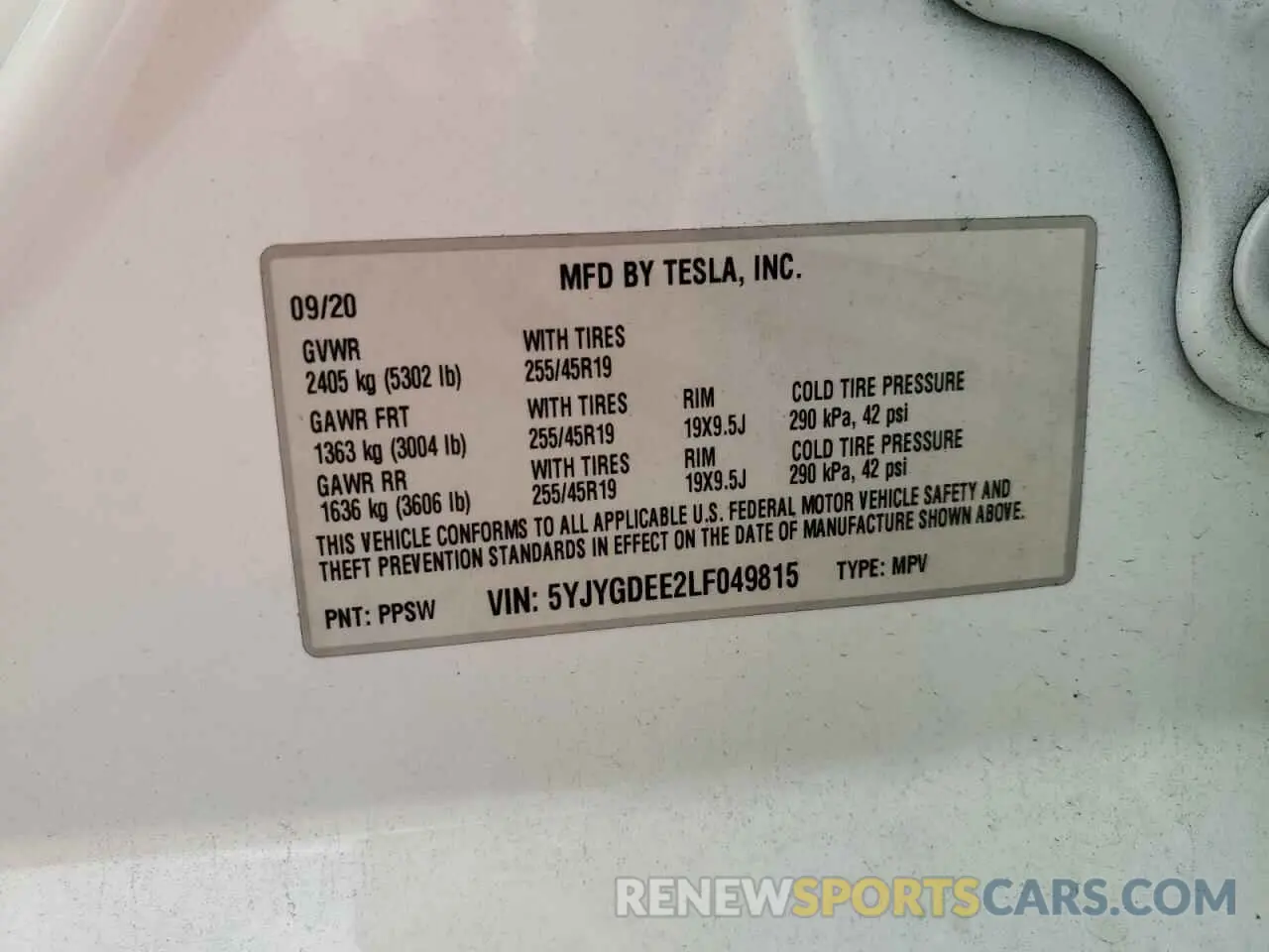 13 Photograph of a damaged car 5YJYGDEE2LF049815 TESLA MODEL Y 2020