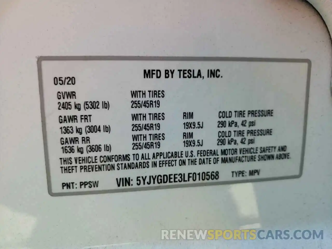 10 Photograph of a damaged car 5YJYGDEE3LF010568 TESLA MODEL Y 2020