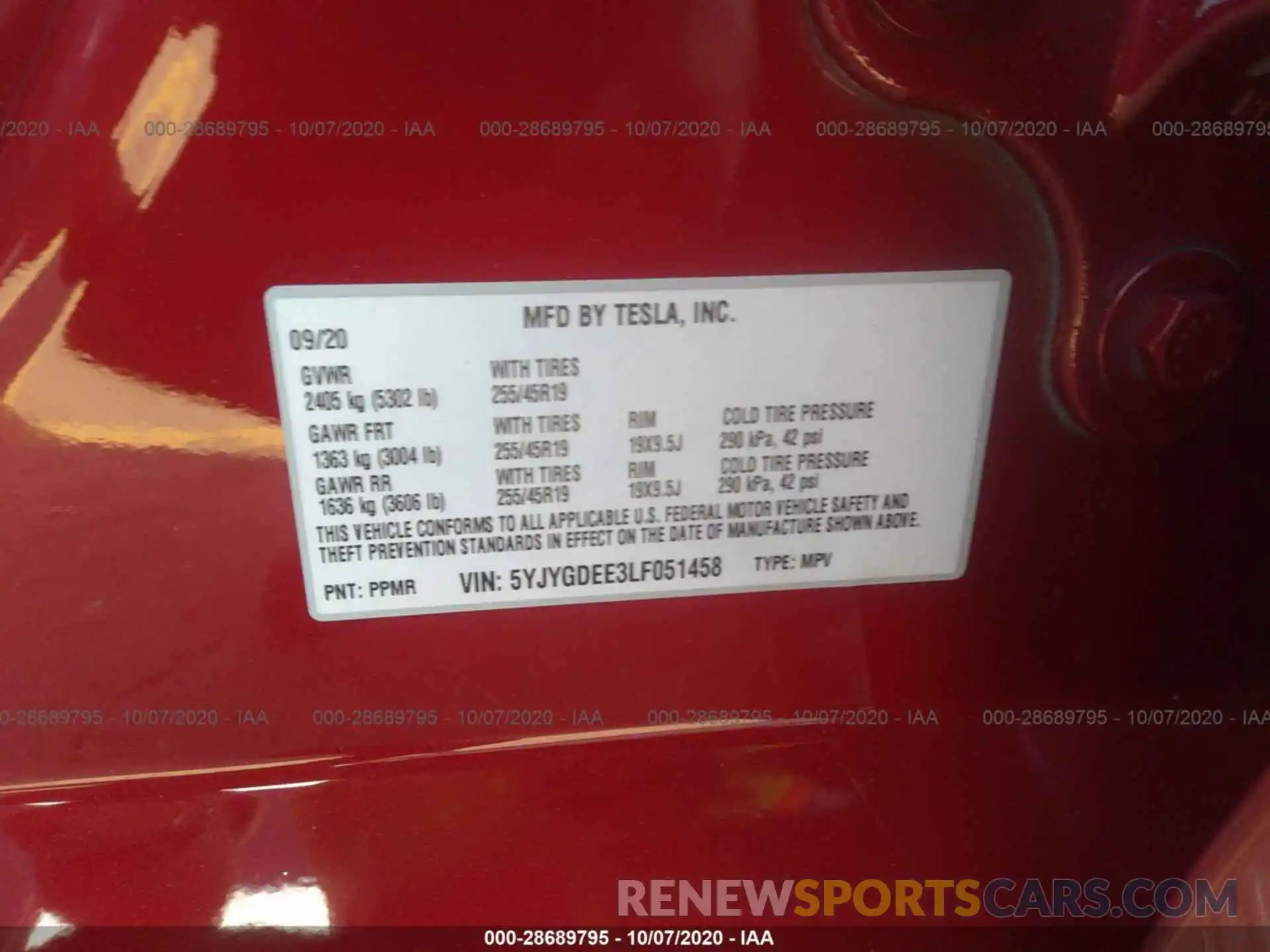 9 Photograph of a damaged car 5YJYGDEE3LF051458 TESLA MODEL Y 2020