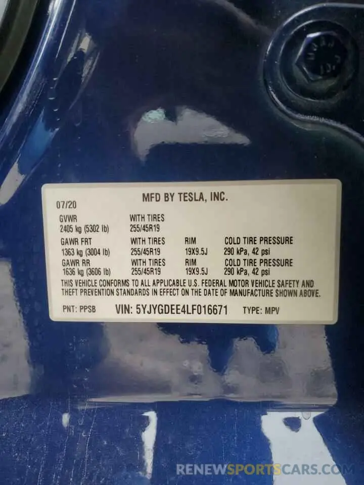 14 Photograph of a damaged car 5YJYGDEE4LF016671 TESLA MODEL Y 2020