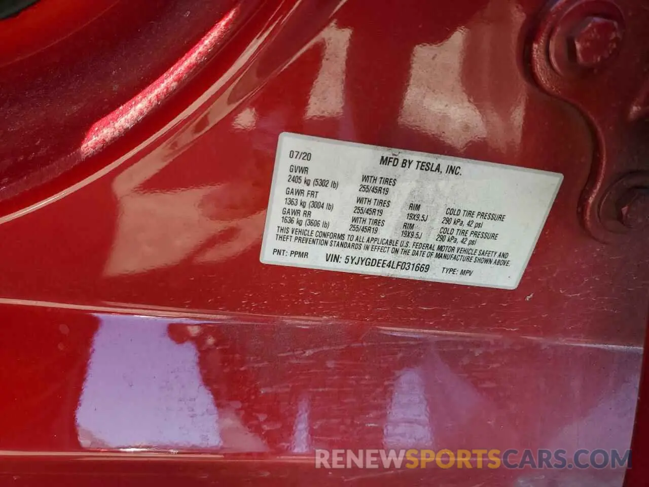 13 Photograph of a damaged car 5YJYGDEE4LF031669 TESLA MODEL Y 2020
