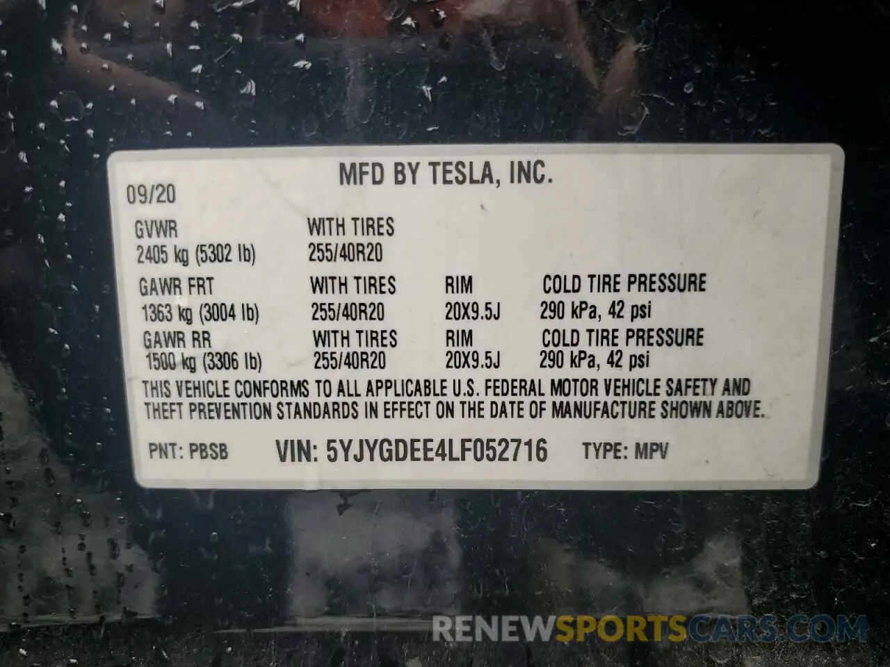 12 Photograph of a damaged car 5YJYGDEE4LF052716 TESLA MODEL Y 2020