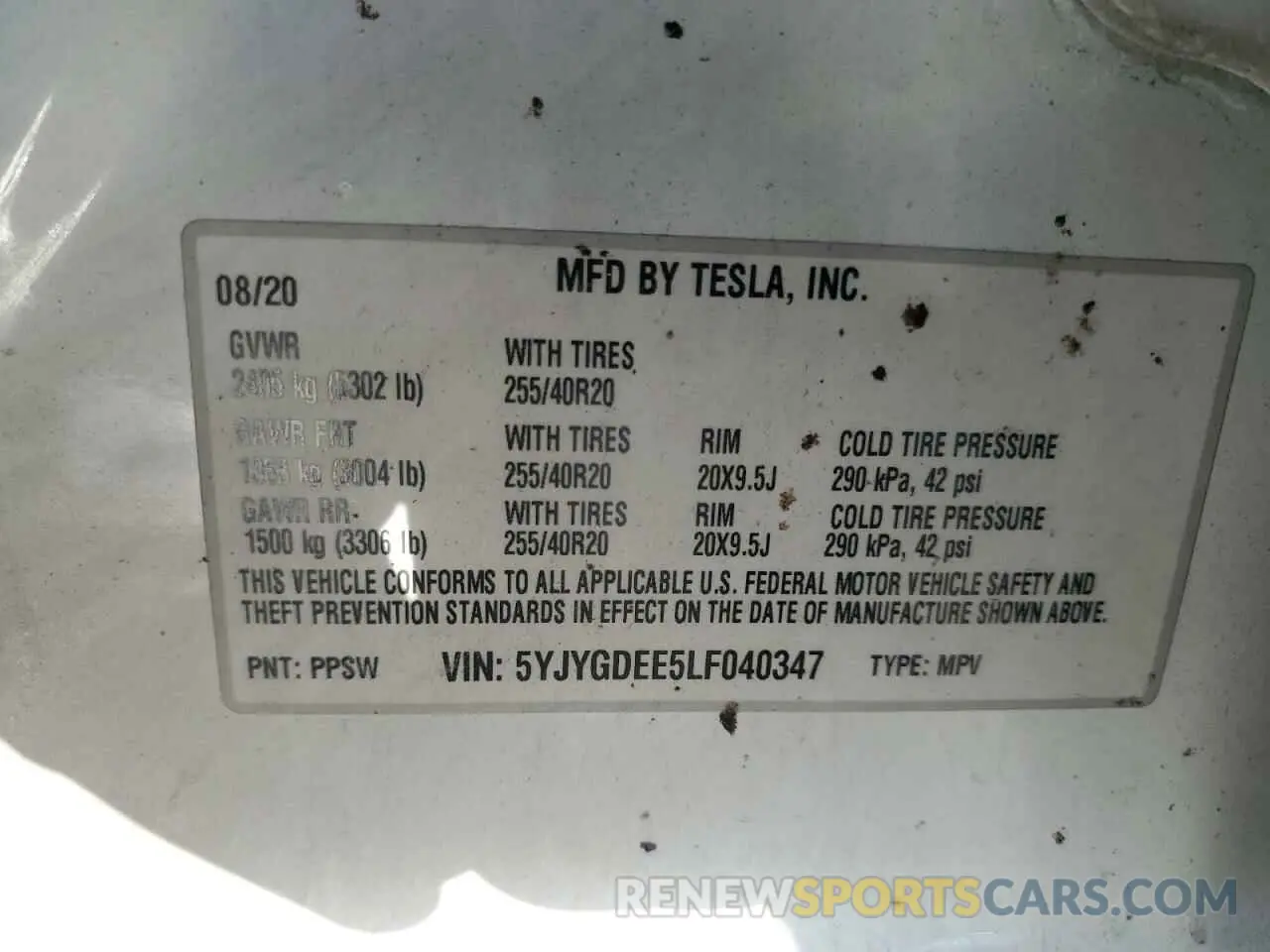 12 Photograph of a damaged car 5YJYGDEE5LF040347 TESLA MODEL Y 2020