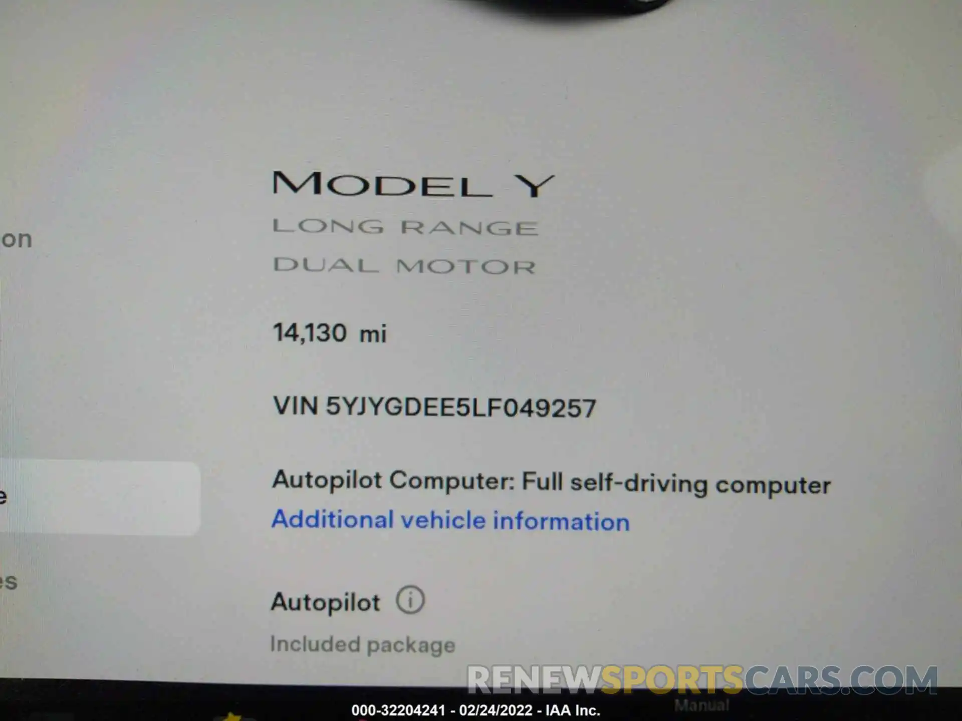 7 Photograph of a damaged car 5YJYGDEE5LF049257 TESLA MODEL Y 2020