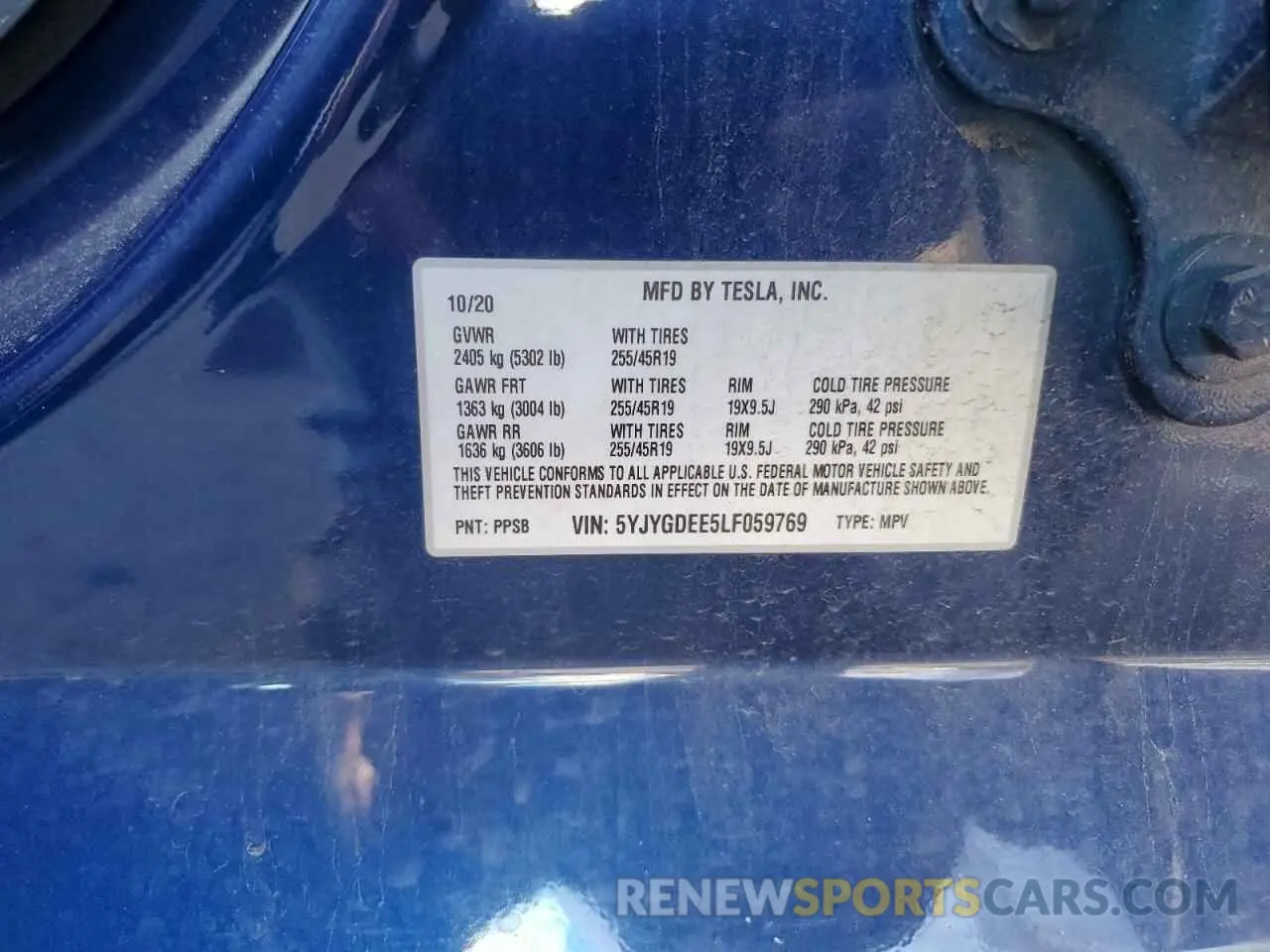 12 Photograph of a damaged car 5YJYGDEE5LF059769 TESLA MODEL Y 2020