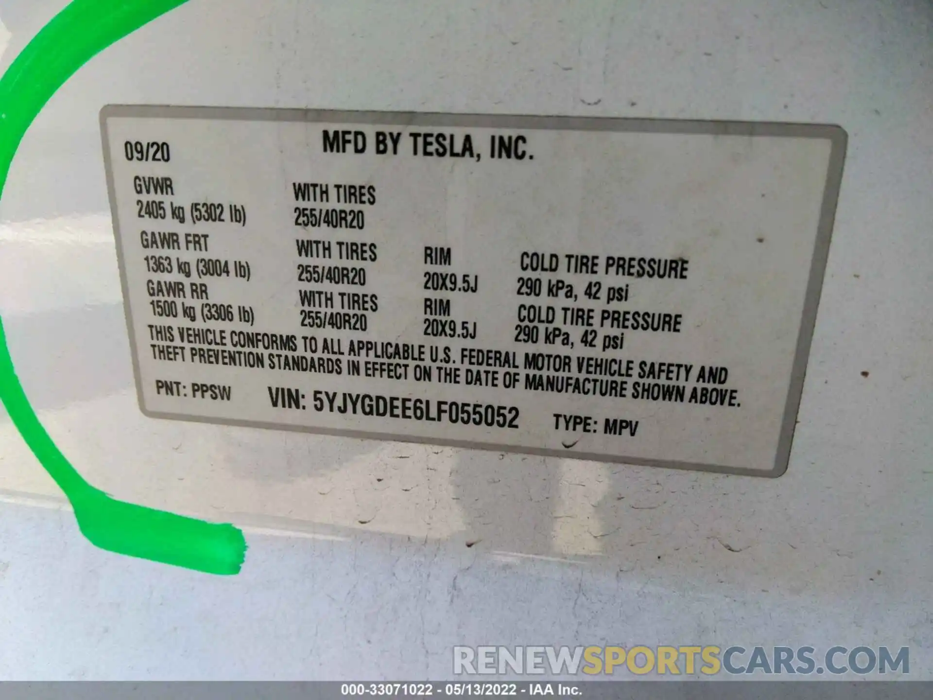 9 Photograph of a damaged car 5YJYGDEE6LF055052 TESLA MODEL Y 2020