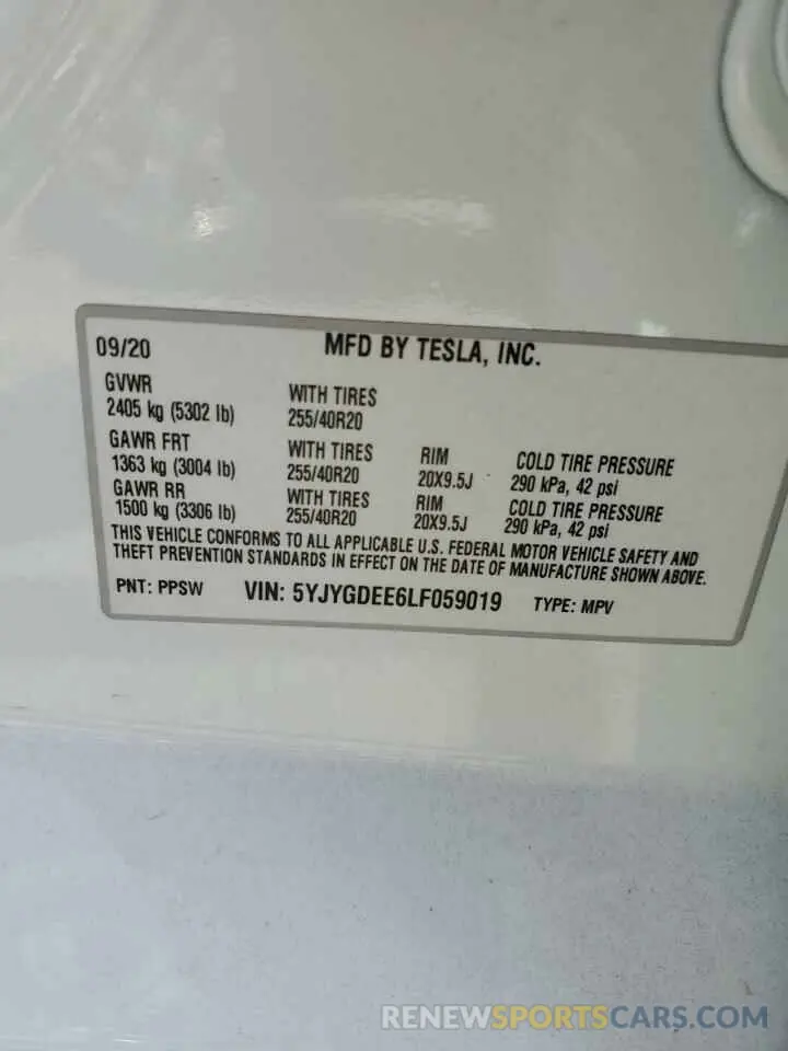 12 Photograph of a damaged car 5YJYGDEE6LF059019 TESLA MODEL Y 2020