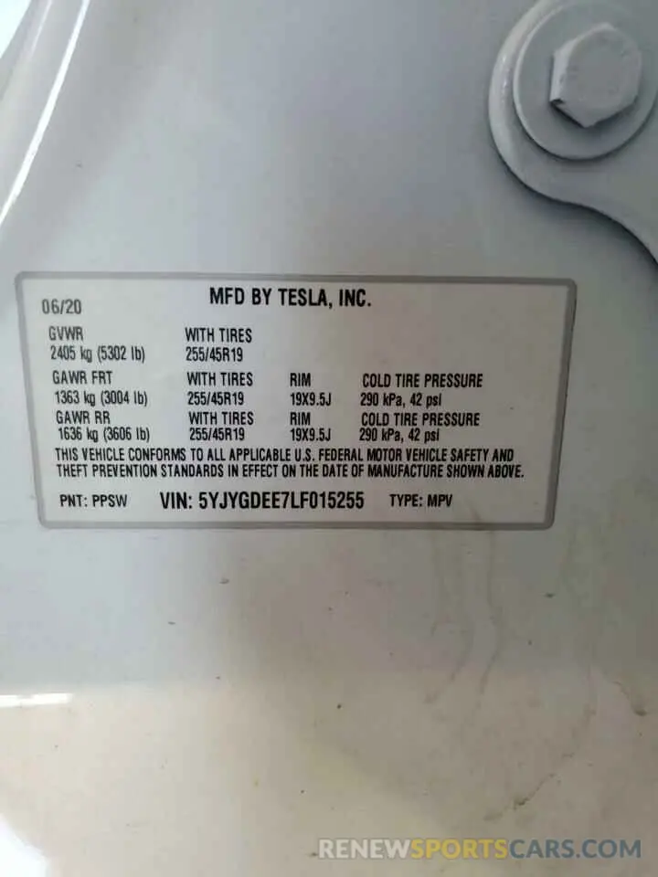 12 Photograph of a damaged car 5YJYGDEE7LF015255 TESLA MODEL Y 2020
