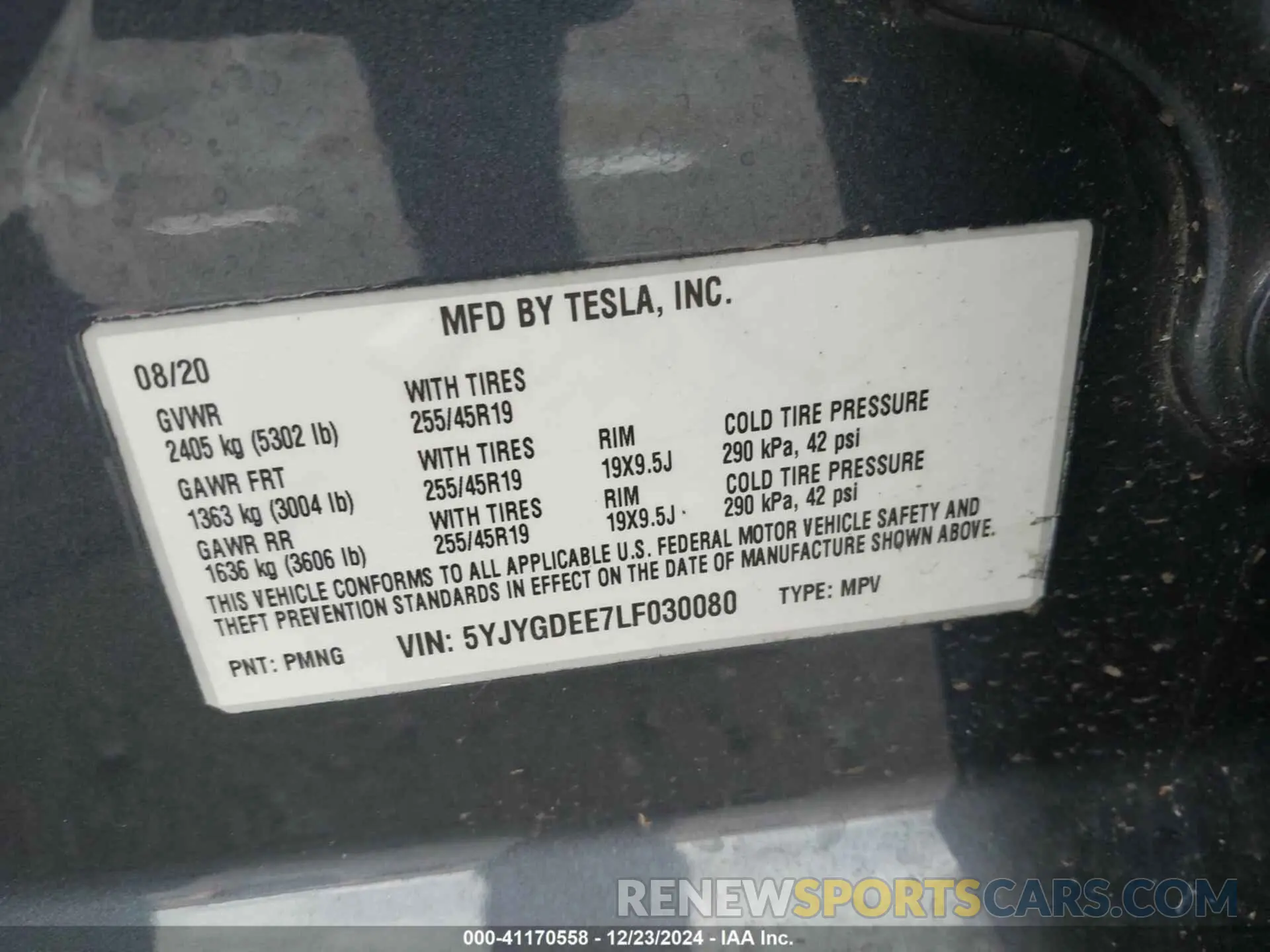 9 Photograph of a damaged car 5YJYGDEE7LF030080 TESLA MODEL Y 2020