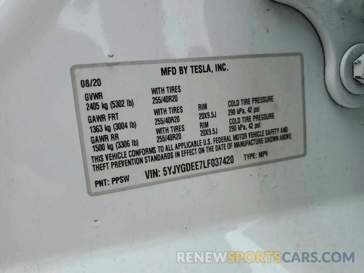 14 Photograph of a damaged car 5YJYGDEE7LF037420 TESLA MODEL Y 2020