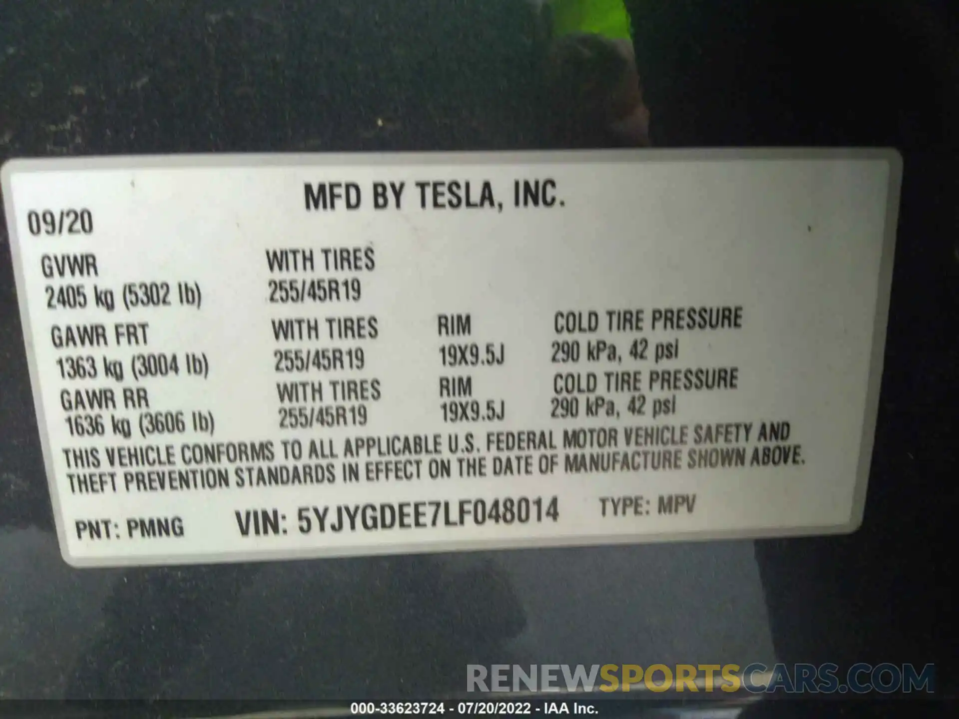 9 Photograph of a damaged car 5YJYGDEE7LF048014 TESLA MODEL Y 2020