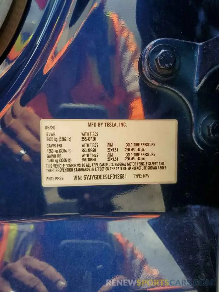 13 Photograph of a damaged car 5YJYGDEE9LF012681 TESLA MODEL Y 2020