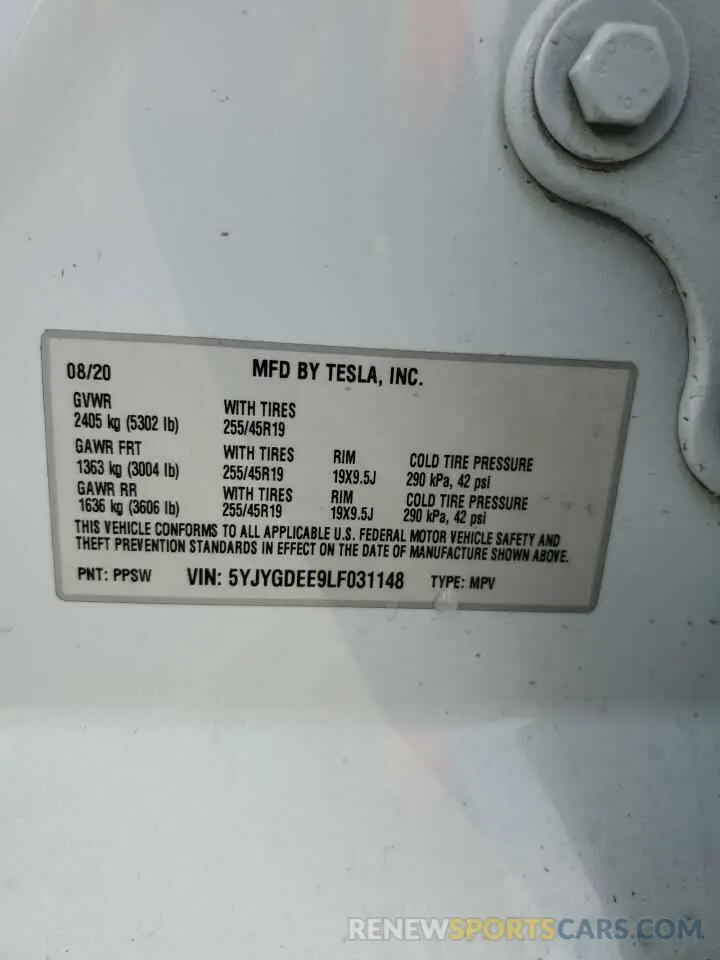 14 Photograph of a damaged car 5YJYGDEE9LF031148 TESLA MODEL Y 2020