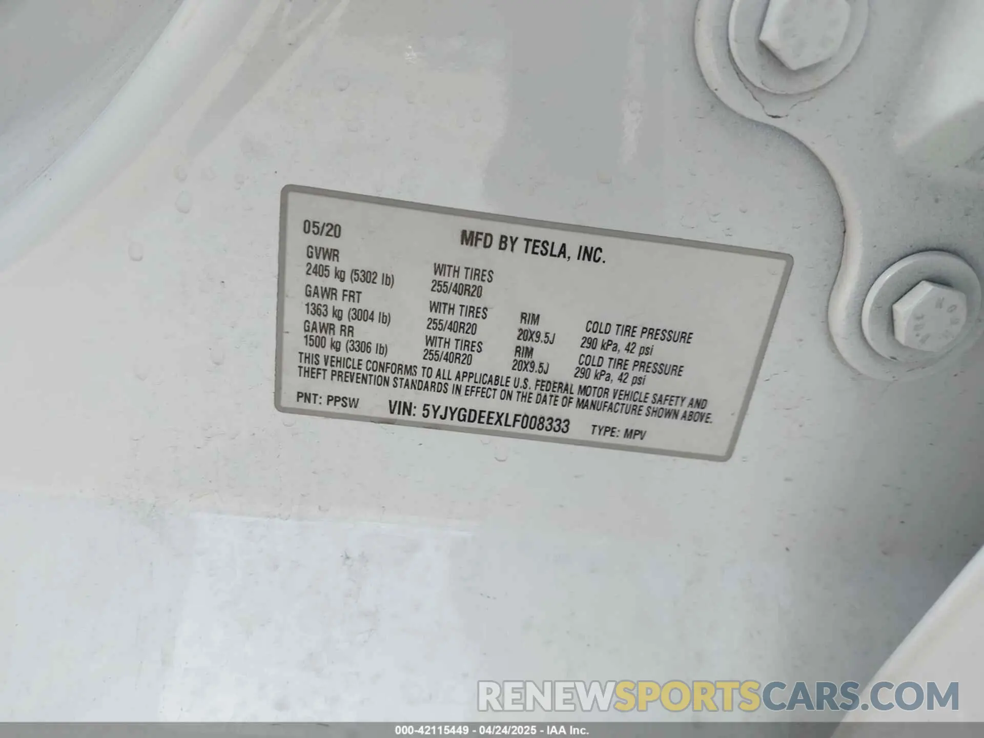 8 Photograph of a damaged car 5YJYGDEEXLF008333 TESLA MODEL Y 2020