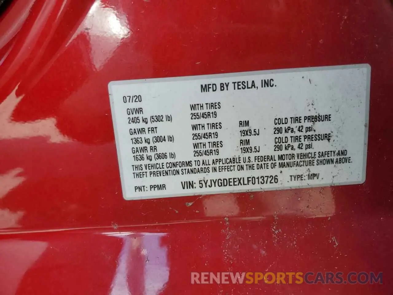 13 Photograph of a damaged car 5YJYGDEEXLF013726 TESLA MODEL Y 2020