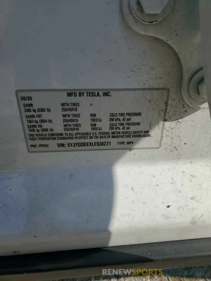 12 Photograph of a damaged car 5YJYGDEEXLF038271 TESLA MODEL Y 2020