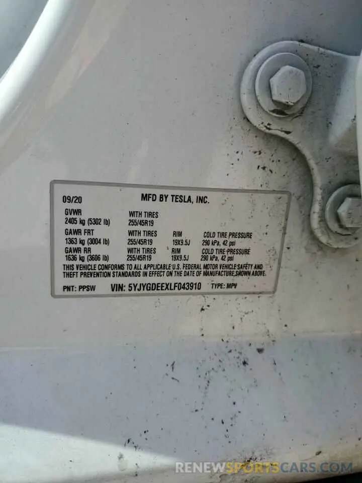 13 Photograph of a damaged car 5YJYGDEEXLF043910 TESLA MODEL Y 2020