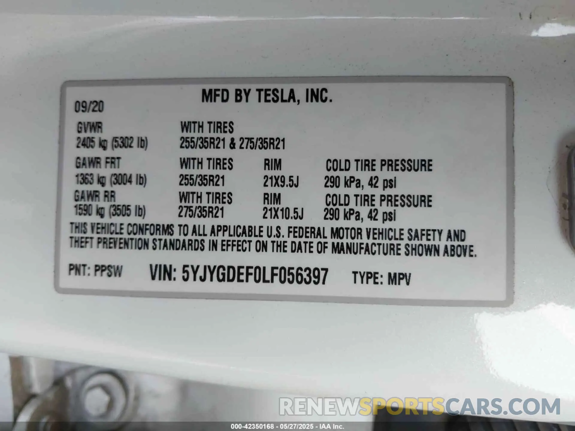 9 Photograph of a damaged car 5YJYGDEF0LF056397 TESLA MODEL Y 2020