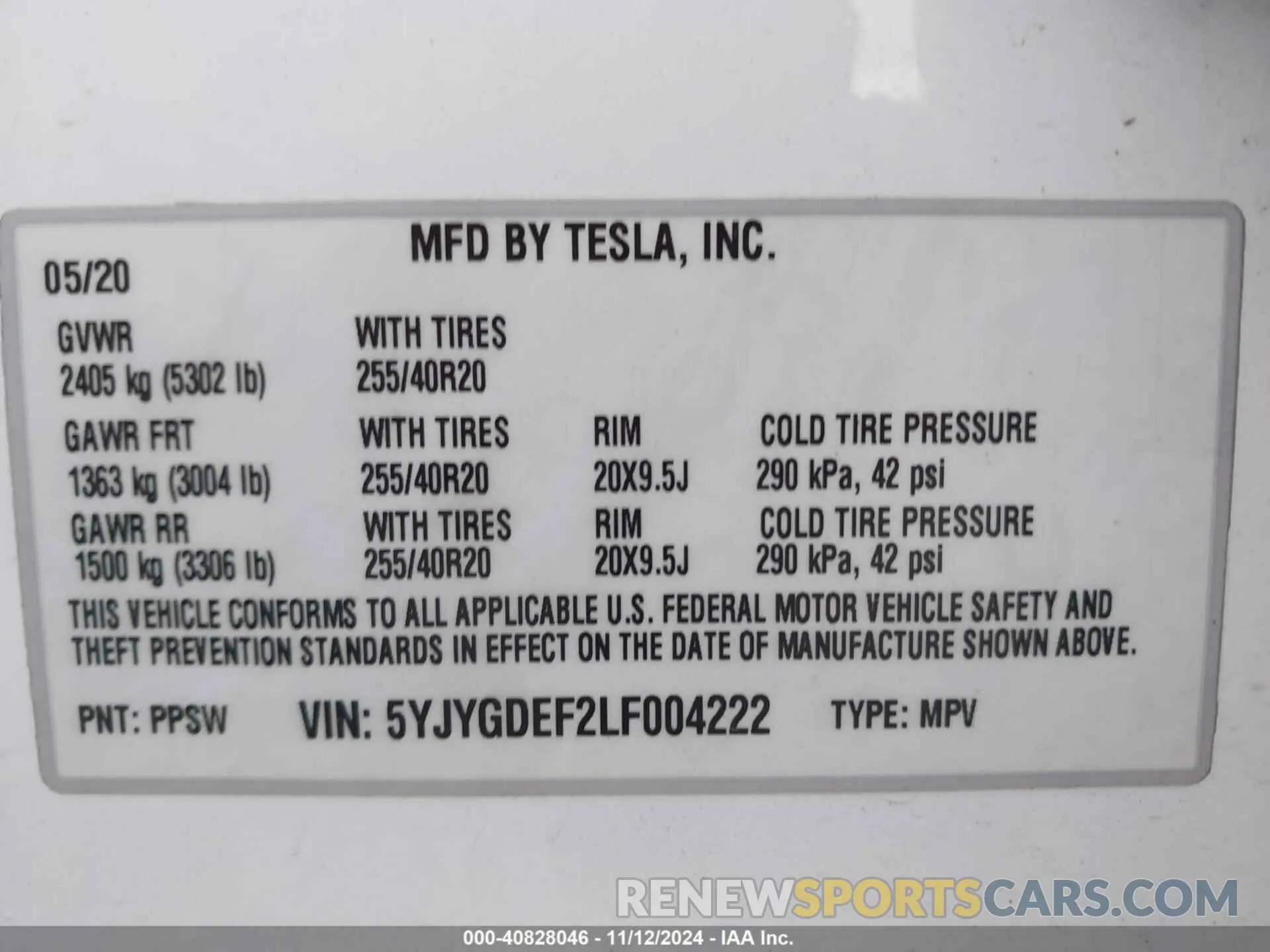 9 Photograph of a damaged car 5YJYGDEF2LF004222 TESLA MODEL Y 2020
