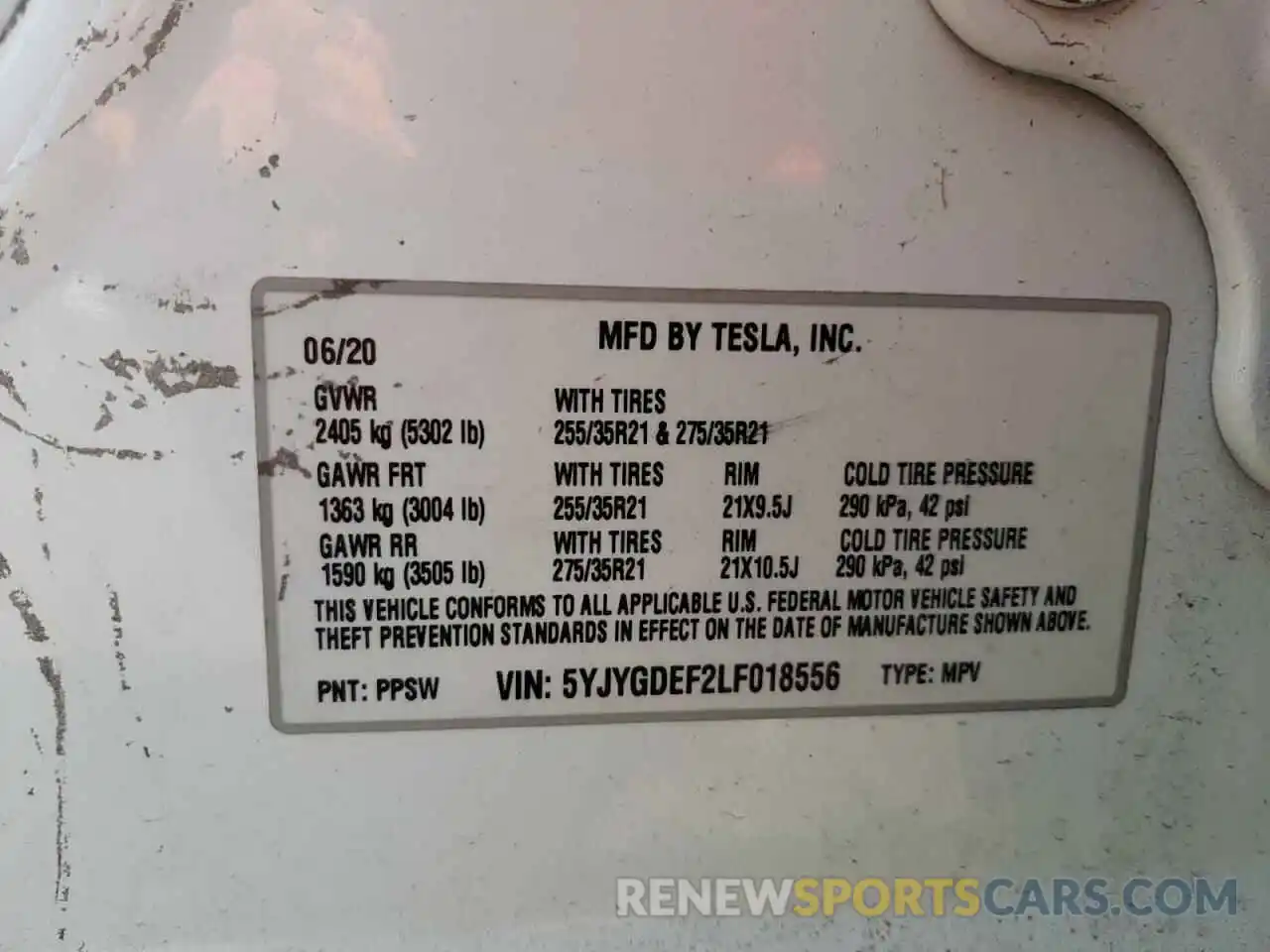 10 Photograph of a damaged car 5YJYGDEF2LF018556 TESLA MODEL Y 2020