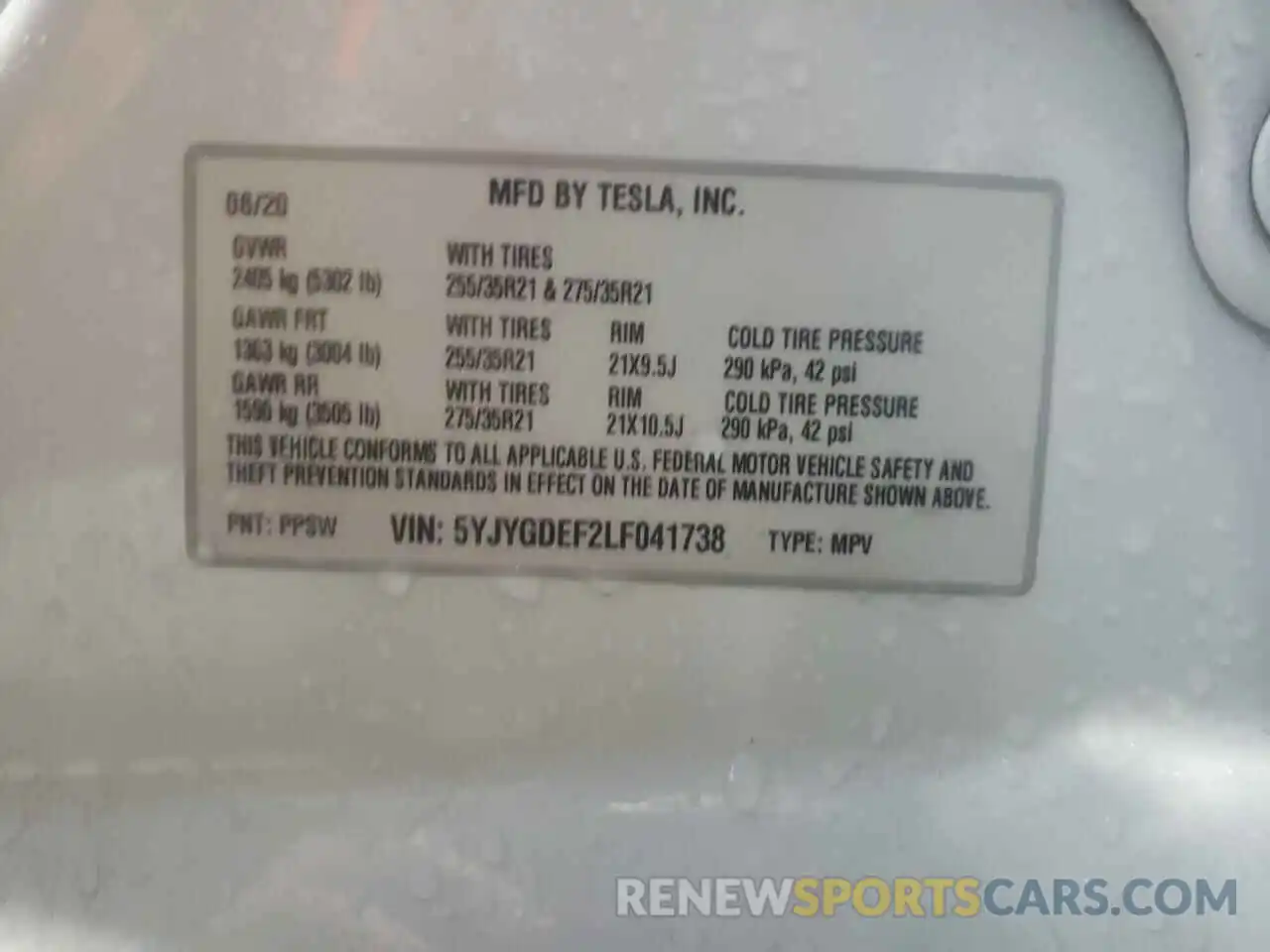 10 Photograph of a damaged car 5YJYGDEF2LF041738 TESLA MODEL Y 2020