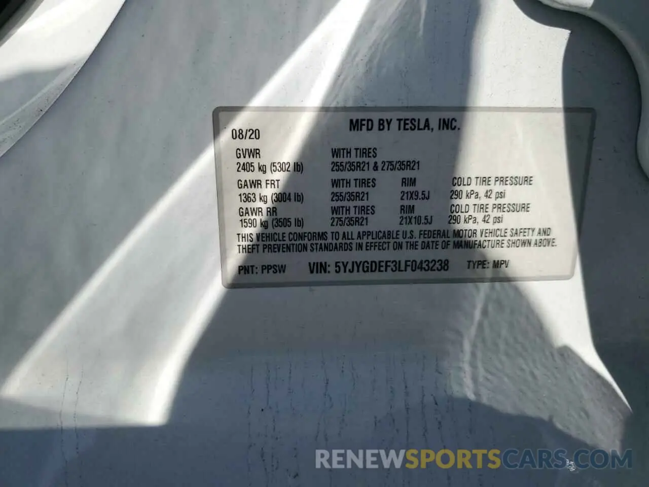 14 Photograph of a damaged car 5YJYGDEF3LF043238 TESLA MODEL Y 2020