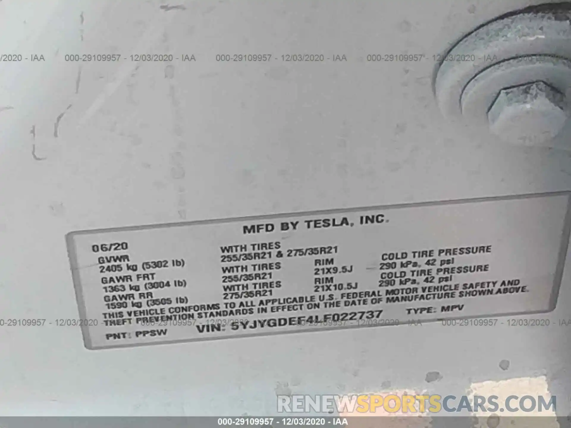 9 Photograph of a damaged car 5YJYGDEF4LF022737 TESLA MODEL Y 2020