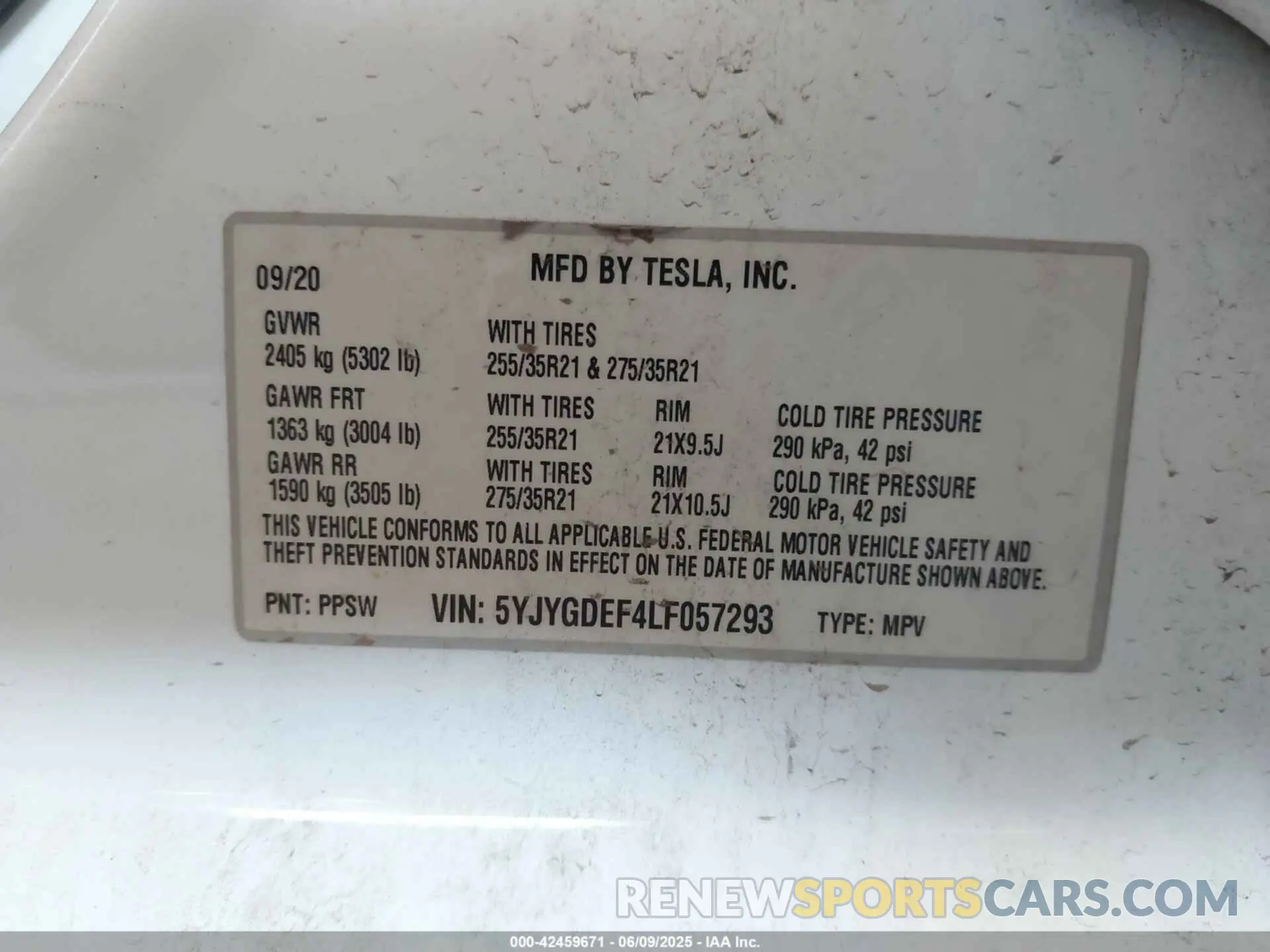 9 Photograph of a damaged car 5YJYGDEF4LF057293 TESLA MODEL Y 2020