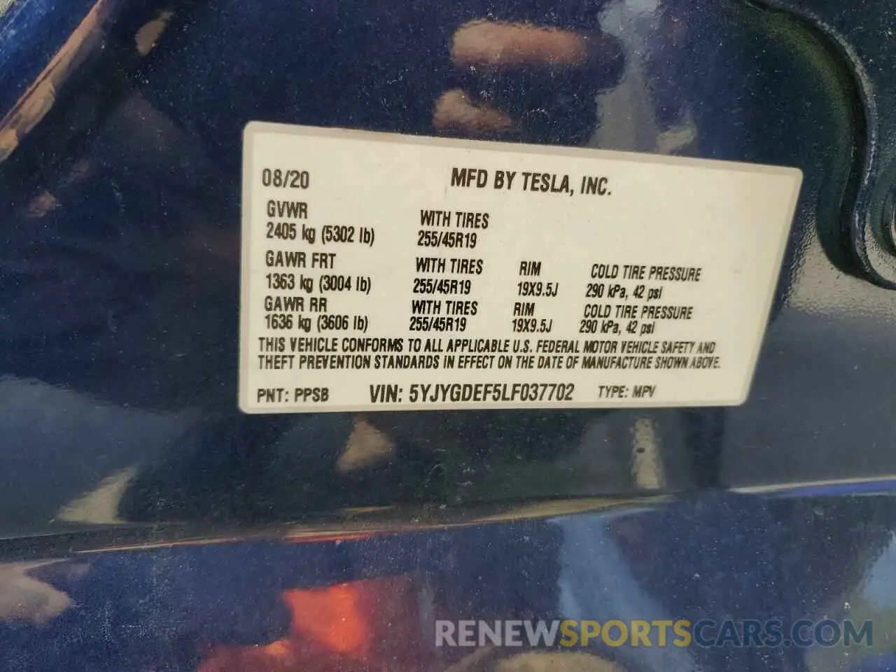 13 Photograph of a damaged car 5YJYGDEF5LF037702 TESLA MODEL Y 2020