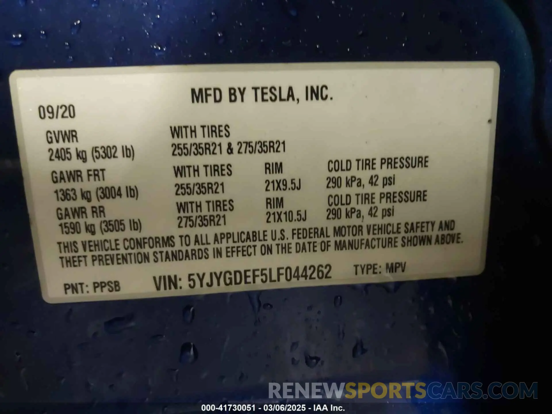 9 Photograph of a damaged car 5YJYGDEF5LF044262 TESLA MODEL Y 2020