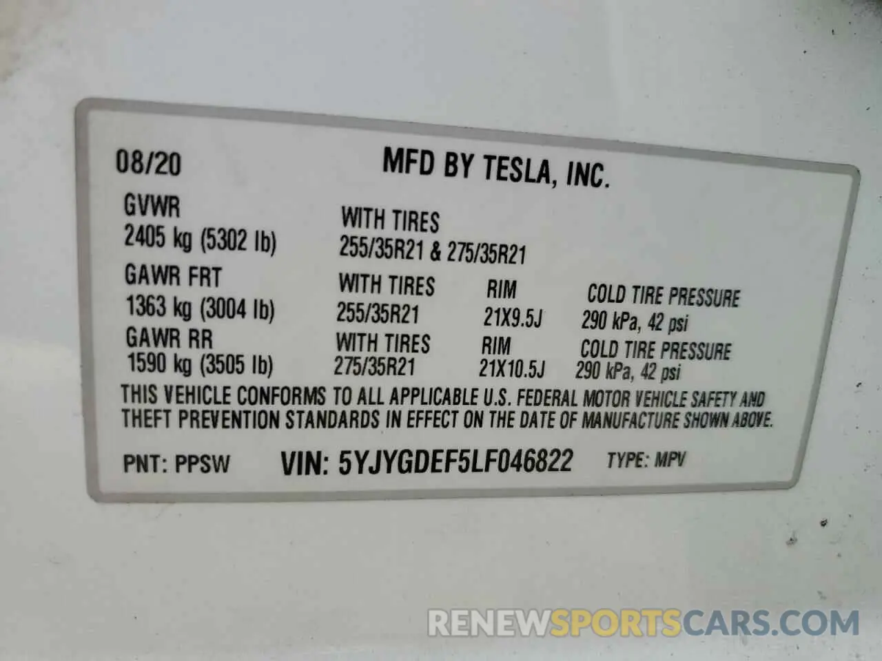 12 Photograph of a damaged car 5YJYGDEF5LF046822 TESLA MODEL Y 2020