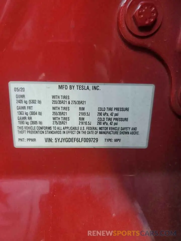 12 Photograph of a damaged car 5YJYGDEF6LF009729 TESLA MODEL Y 2020
