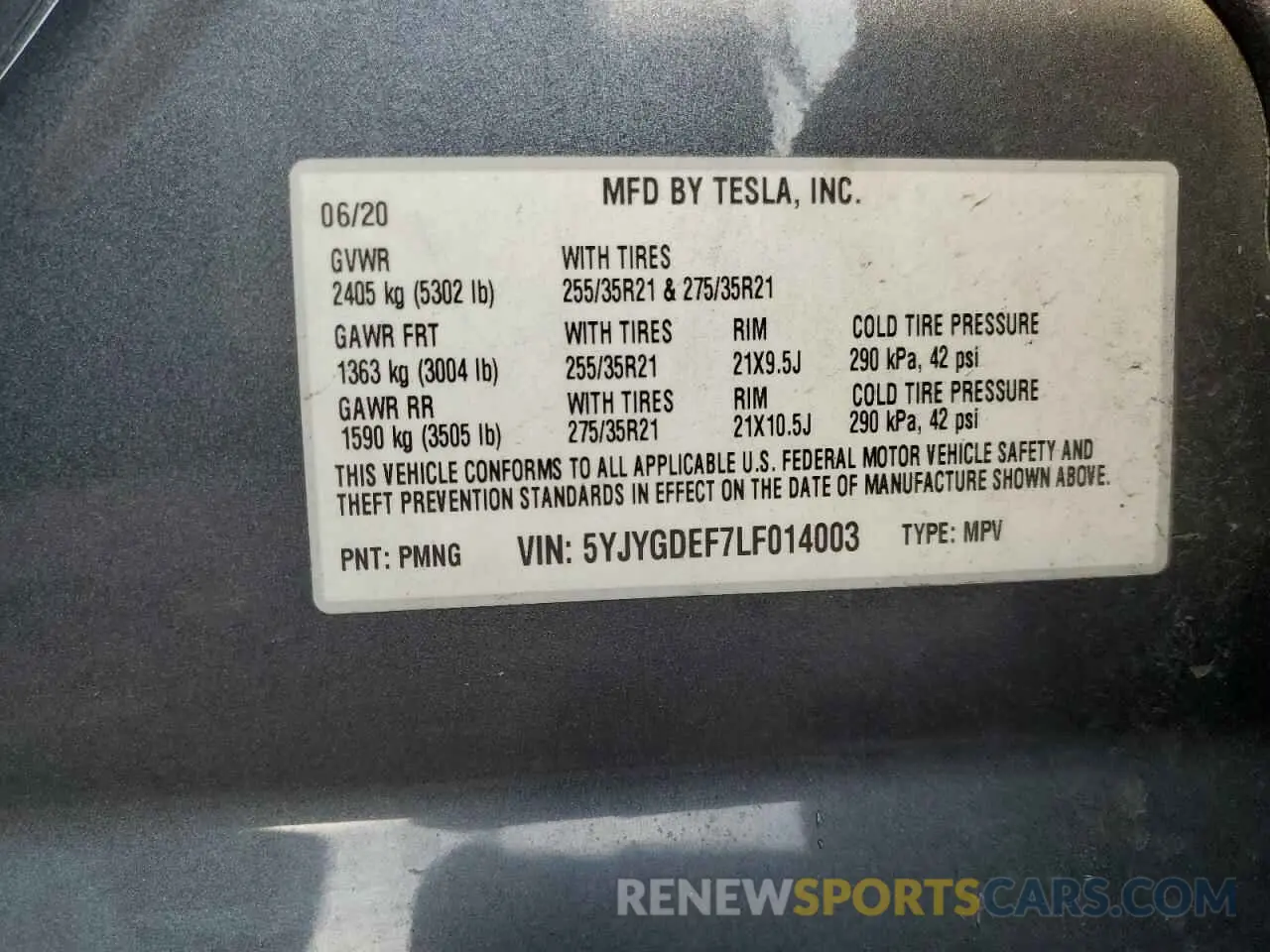 12 Photograph of a damaged car 5YJYGDEF7LF014003 TESLA MODEL Y 2020