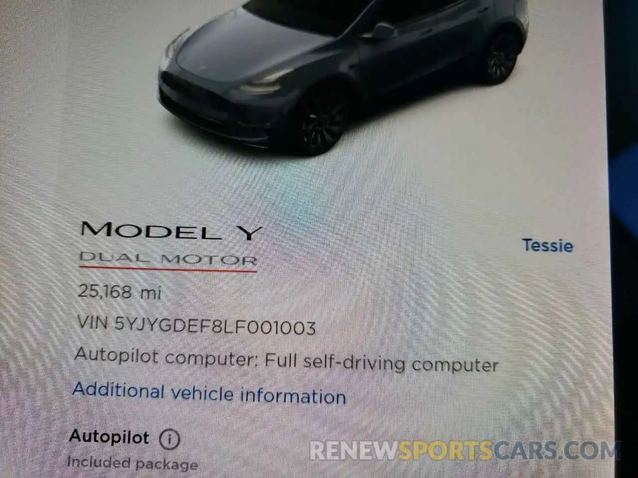 8 Photograph of a damaged car 5YJYGDEF8LF001003 TESLA MODEL Y 2020