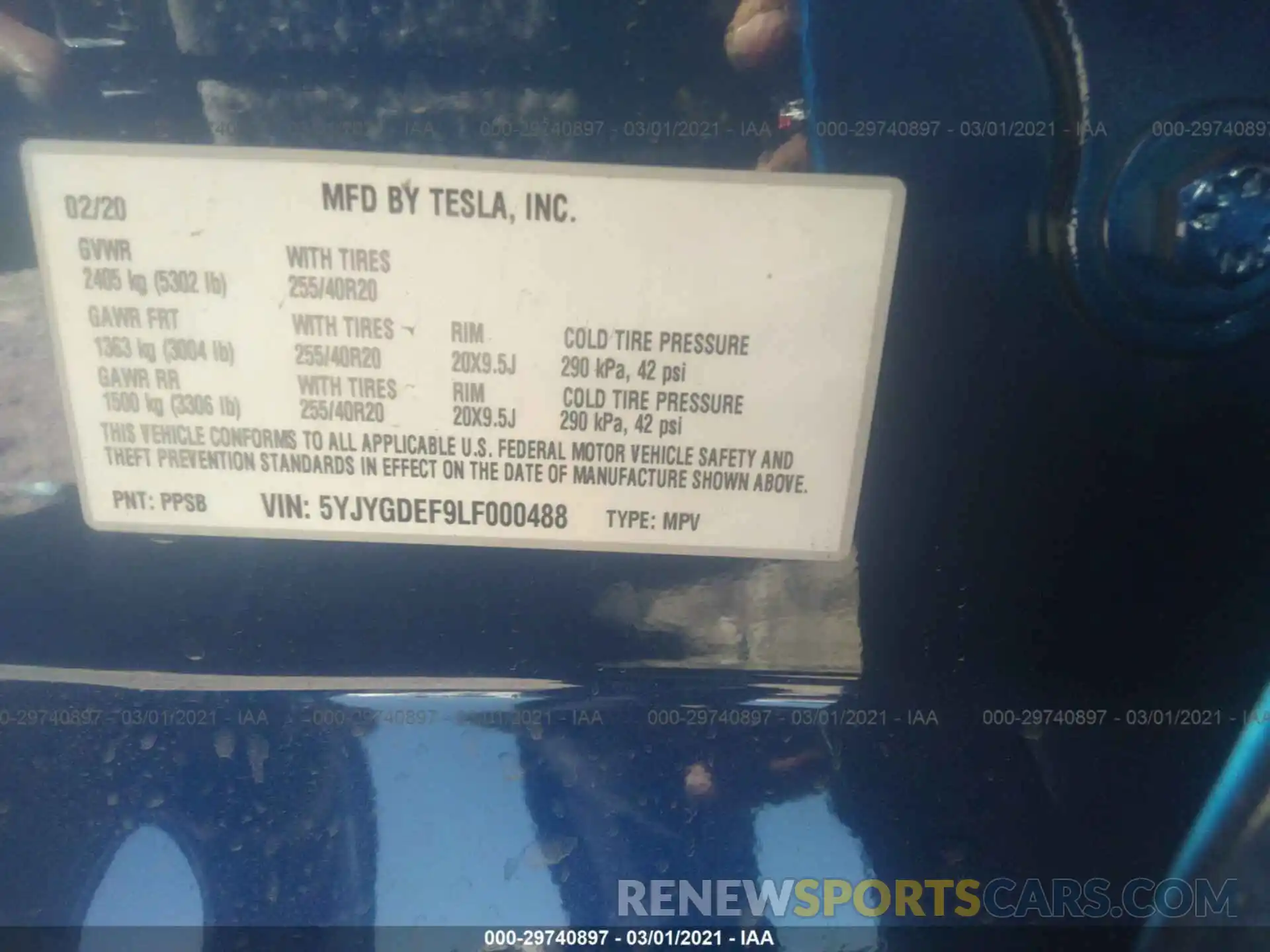 9 Photograph of a damaged car 5YJYGDEF9LF000488 TESLA MODEL Y 2020