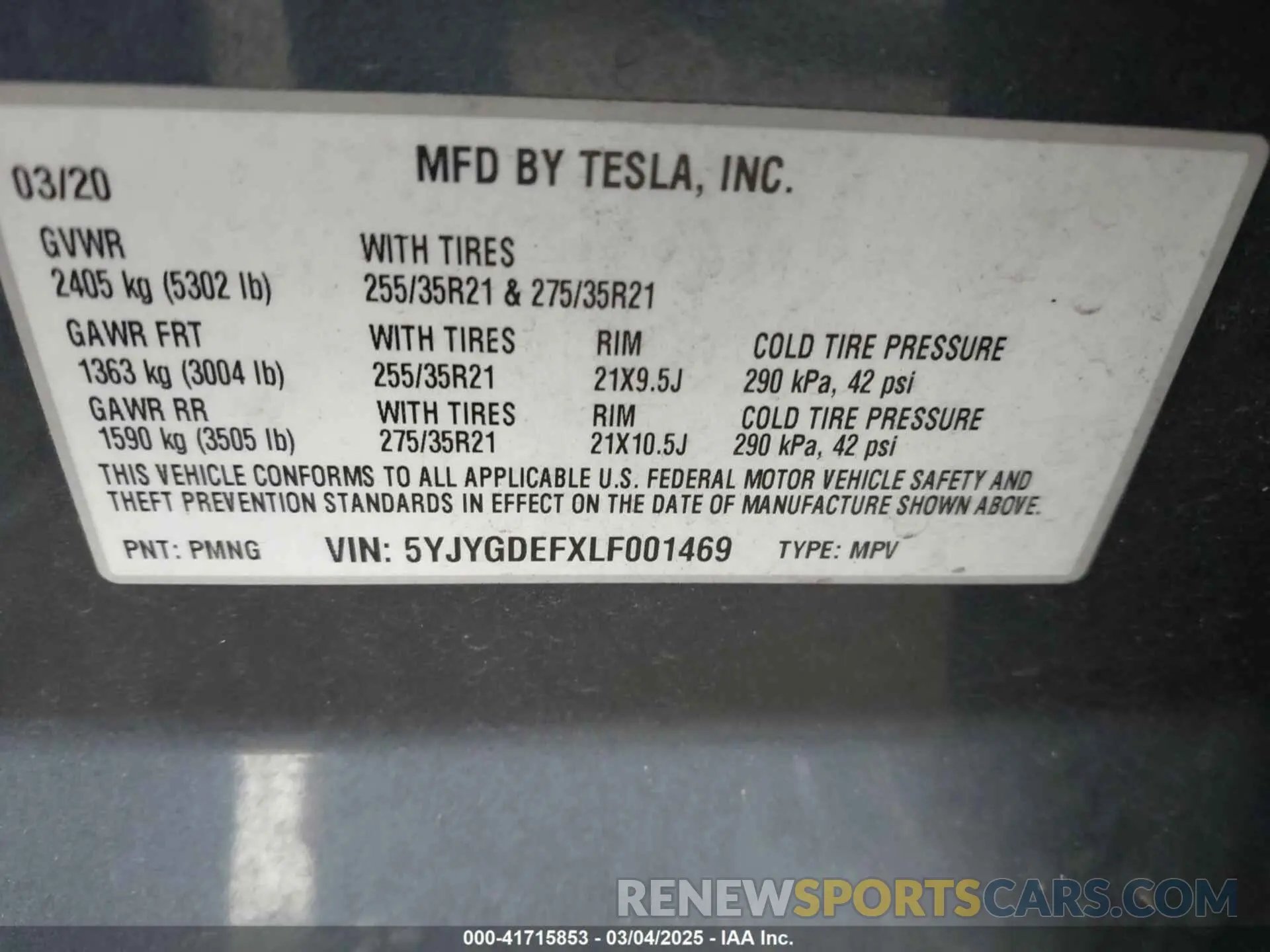 9 Photograph of a damaged car 5YJYGDEFXLF001469 TESLA MODEL Y 2020