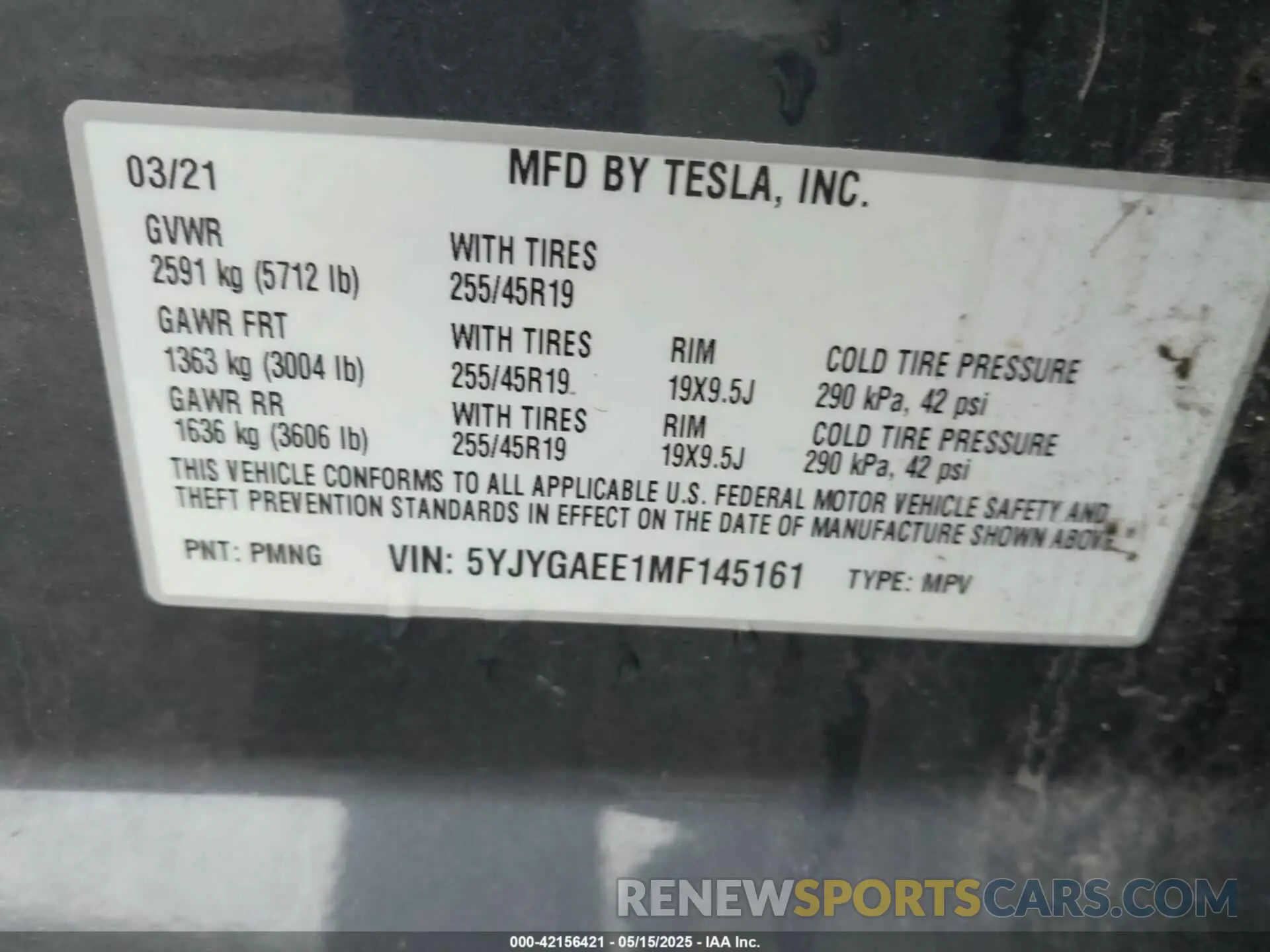 9 Photograph of a damaged car 5YJYGAEE1MF145161 TESLA MODEL Y 2021