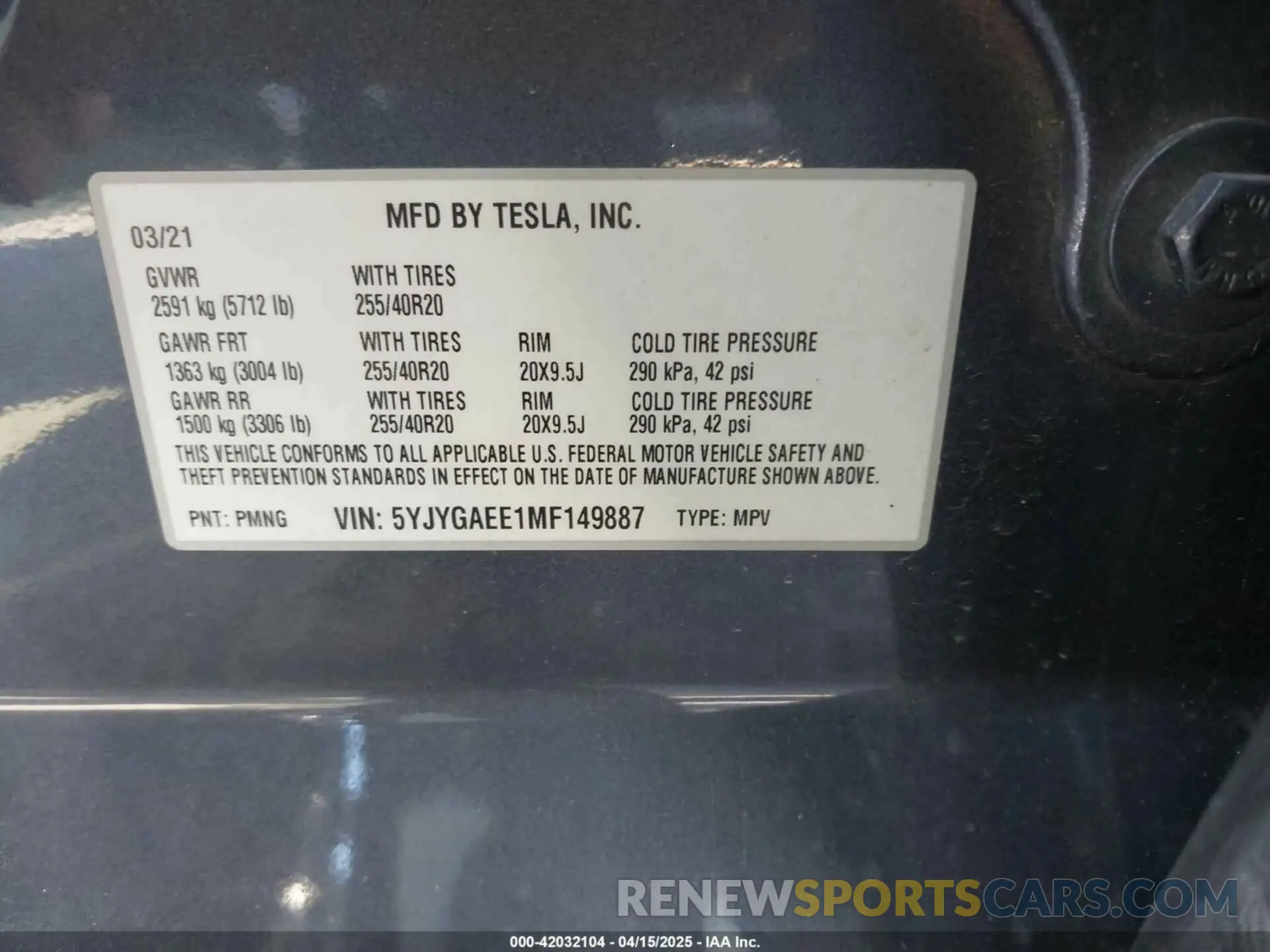 9 Photograph of a damaged car 5YJYGAEE1MF149887 TESLA MODEL Y 2021