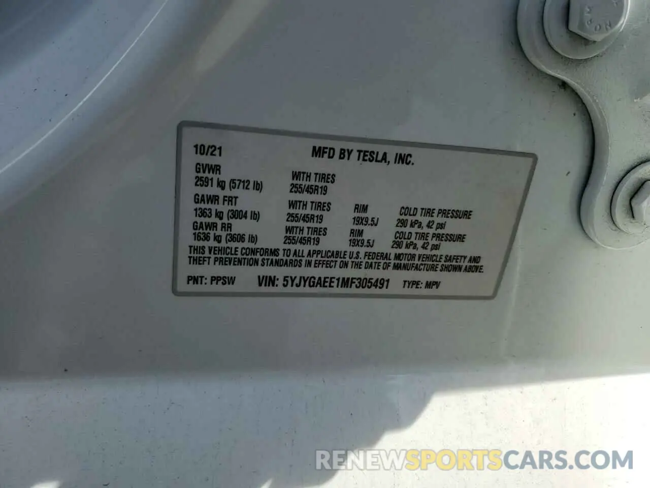 12 Photograph of a damaged car 5YJYGAEE1MF305491 TESLA MODEL Y 2021