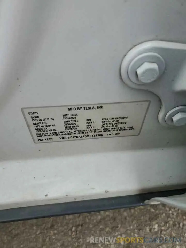 13 Photograph of a damaged car 5YJYGAEE3MF188366 TESLA MODEL Y 2021