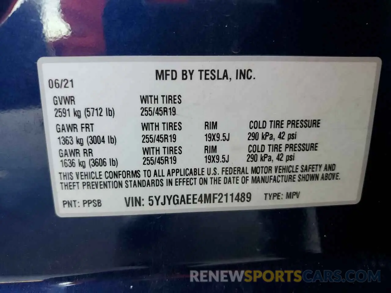 12 Photograph of a damaged car 5YJYGAEE4MF211489 TESLA MODEL Y 2021
