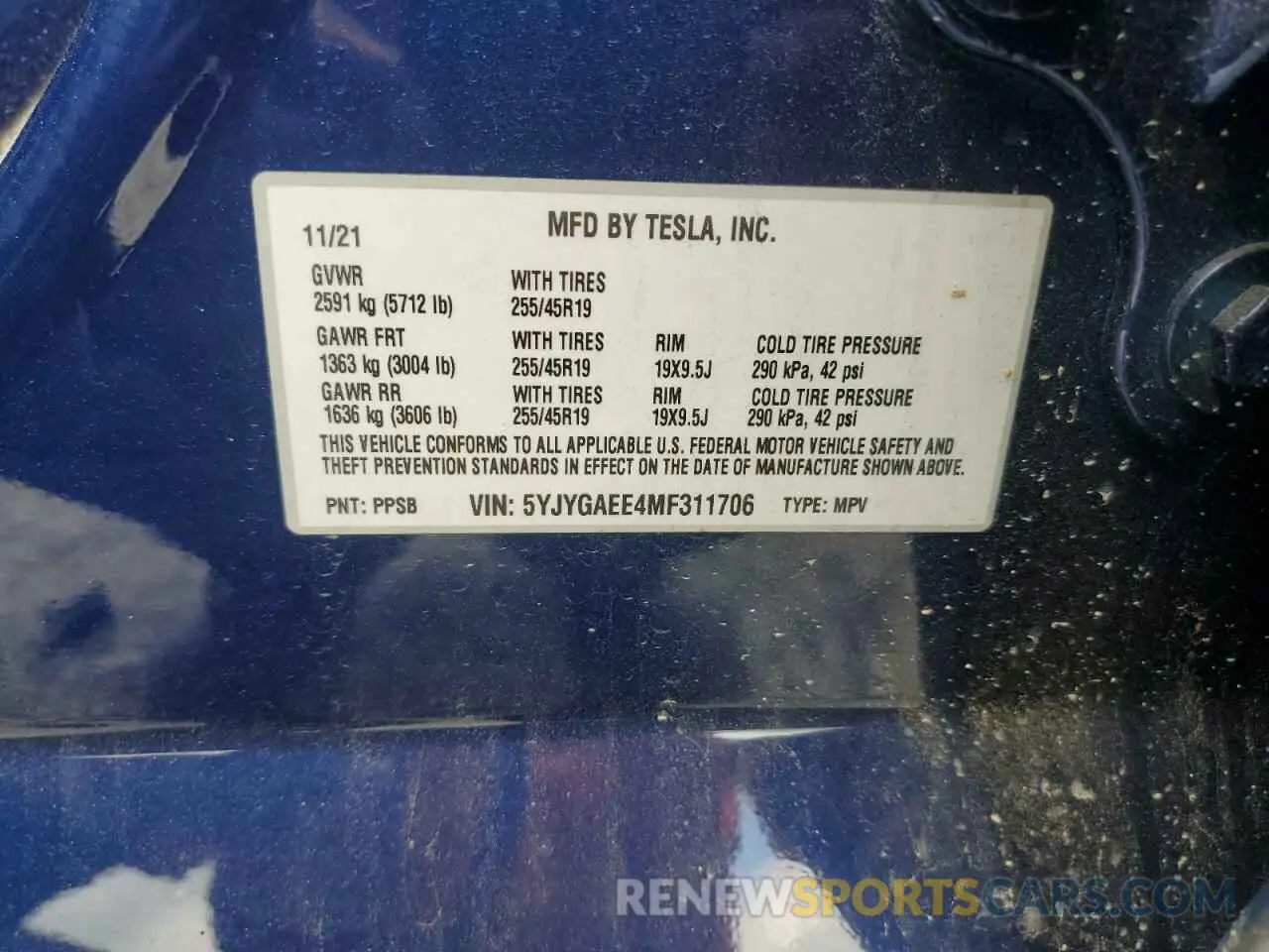14 Photograph of a damaged car 5YJYGAEE4MF311706 TESLA MODEL Y 2021