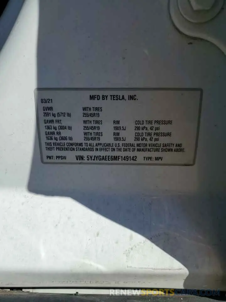 14 Photograph of a damaged car 5YJYGAEE6MF149142 TESLA MODEL Y 2021