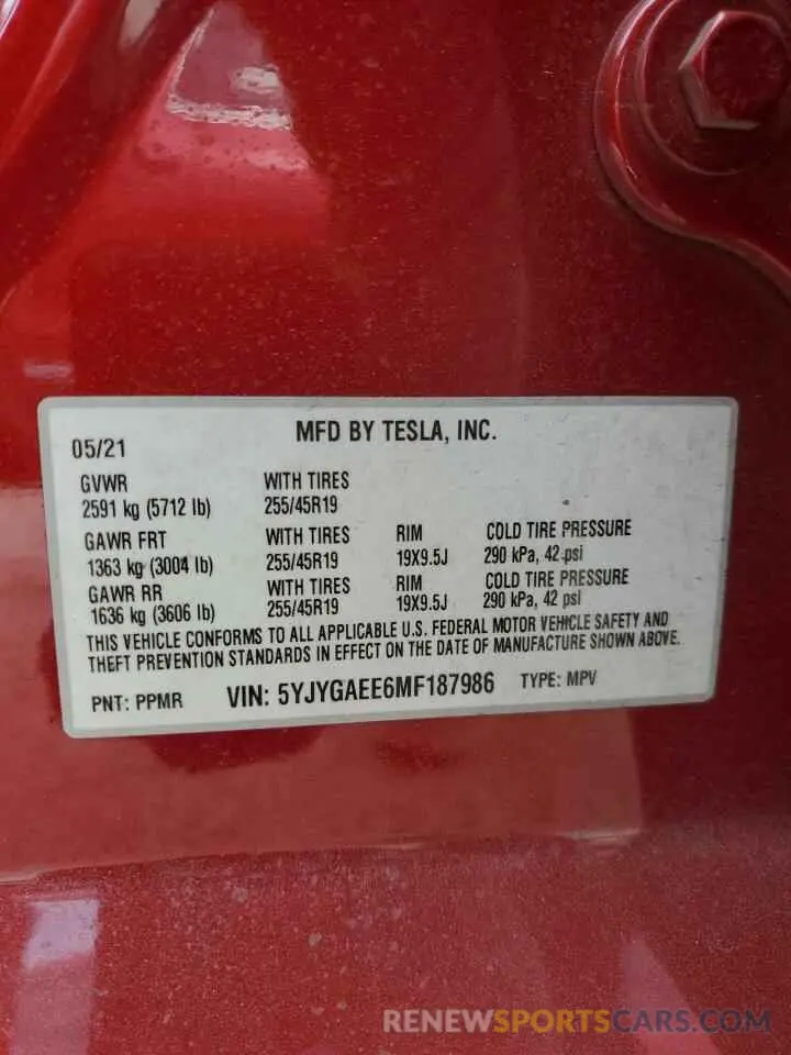 13 Photograph of a damaged car 5YJYGAEE6MF187986 TESLA MODEL Y 2021