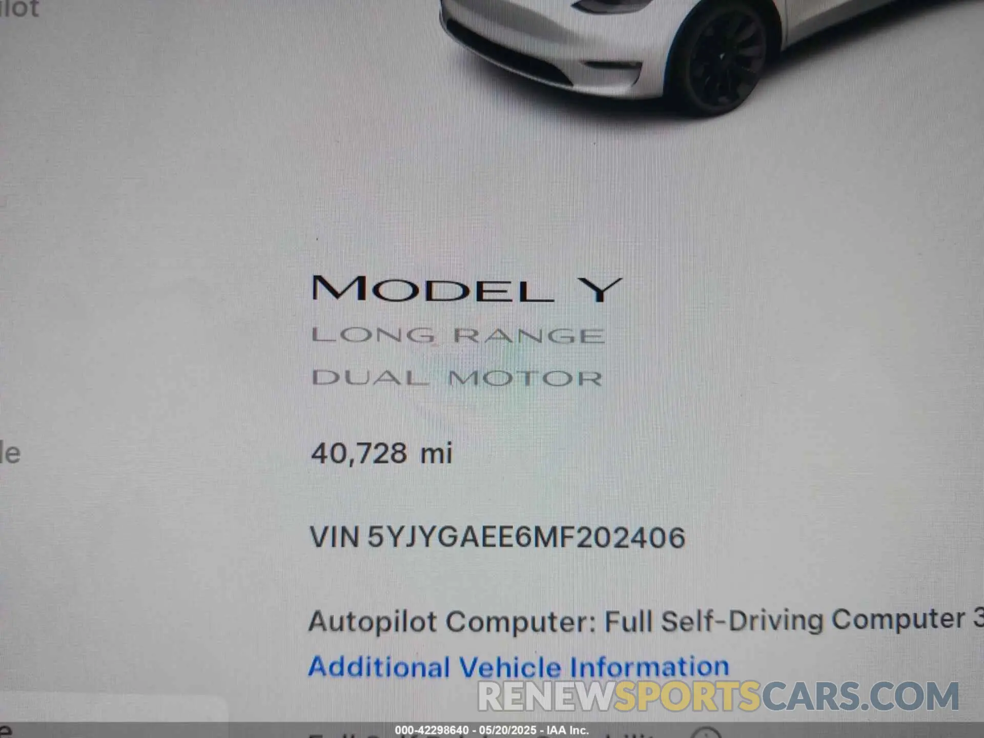 15 Photograph of a damaged car 5YJYGAEE6MF202406 TESLA MODEL Y 2021