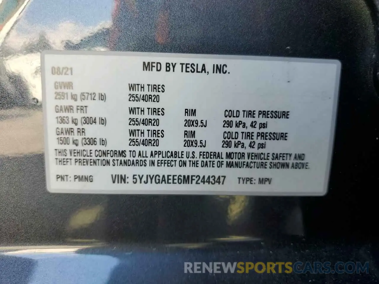 15 Photograph of a damaged car 5YJYGAEE6MF244347 TESLA MODEL Y 2021