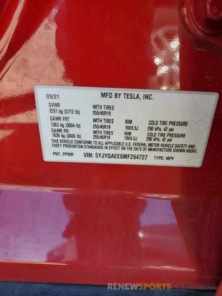 13 Photograph of a damaged car 5YJYGAEE6MF264727 TESLA MODEL Y 2021