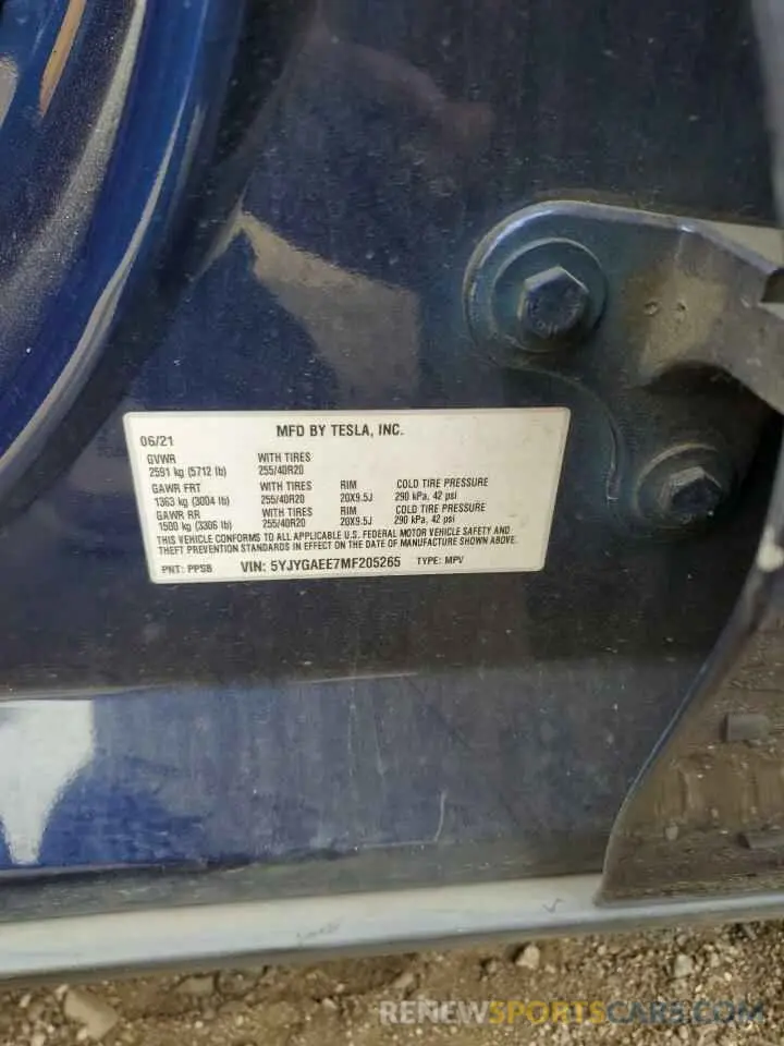 13 Photograph of a damaged car 5YJYGAEE7MF205265 TESLA MODEL Y 2021