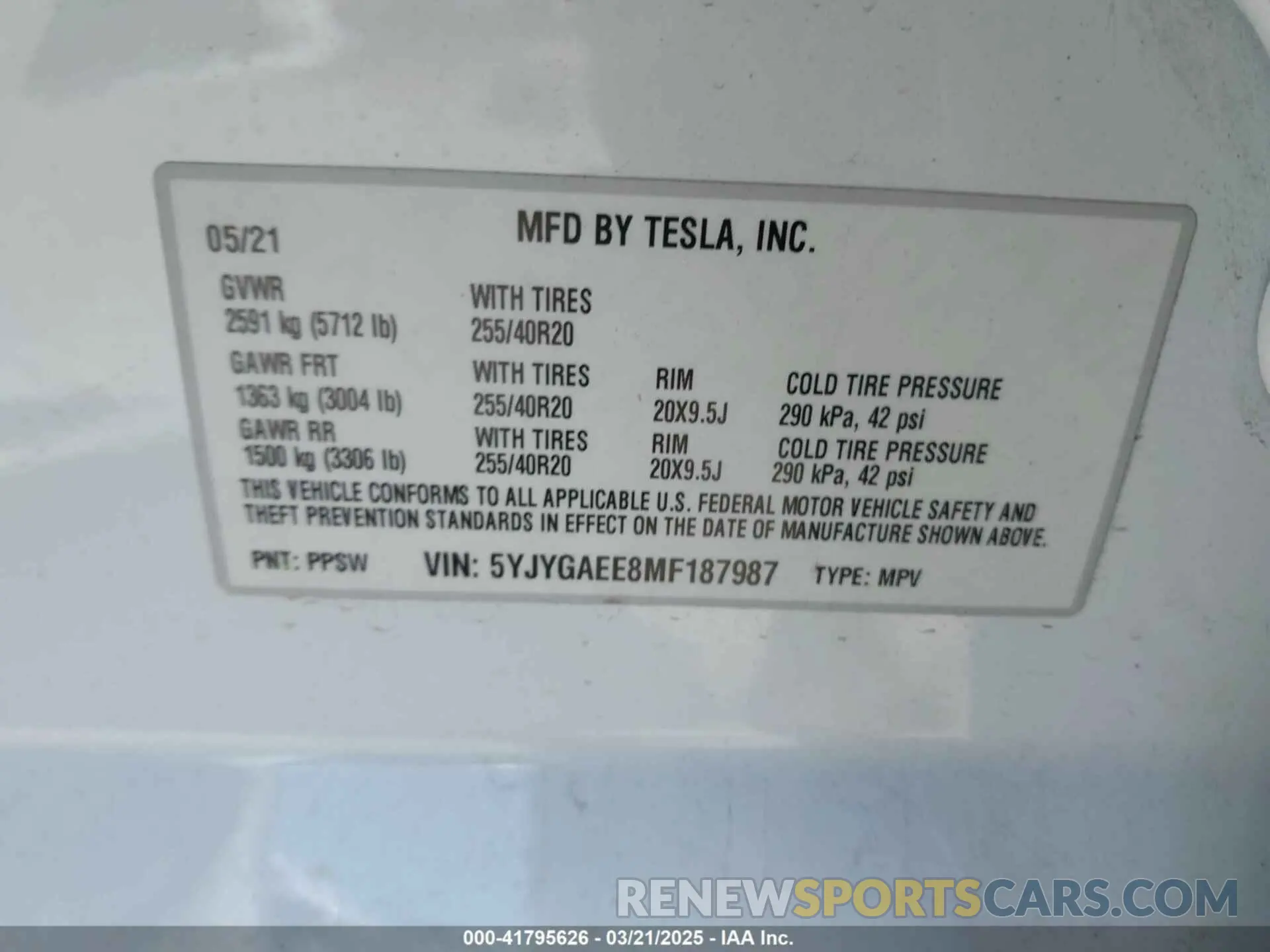 9 Photograph of a damaged car 5YJYGAEE8MF187987 TESLA MODEL Y 2021